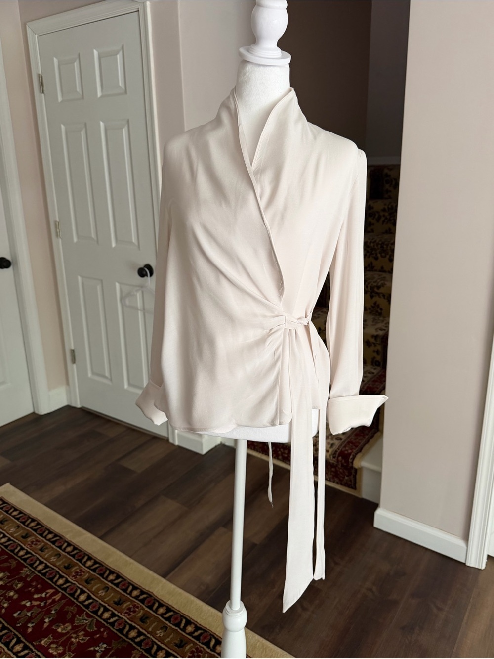 Mango Soft Cream Wrap Blouse with Side Tie